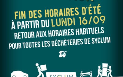 SYCLUM :  fin des horaires d’été à compter du 16 septembre